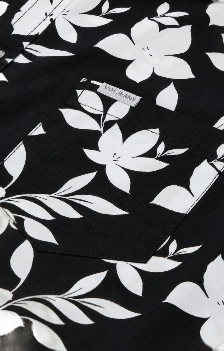 Voi Jeans | Men's Black Cotton Floral Casual Shirt 6
