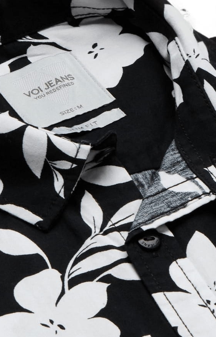 Voi Jeans | Men's Black Cotton Floral Casual Shirt 5