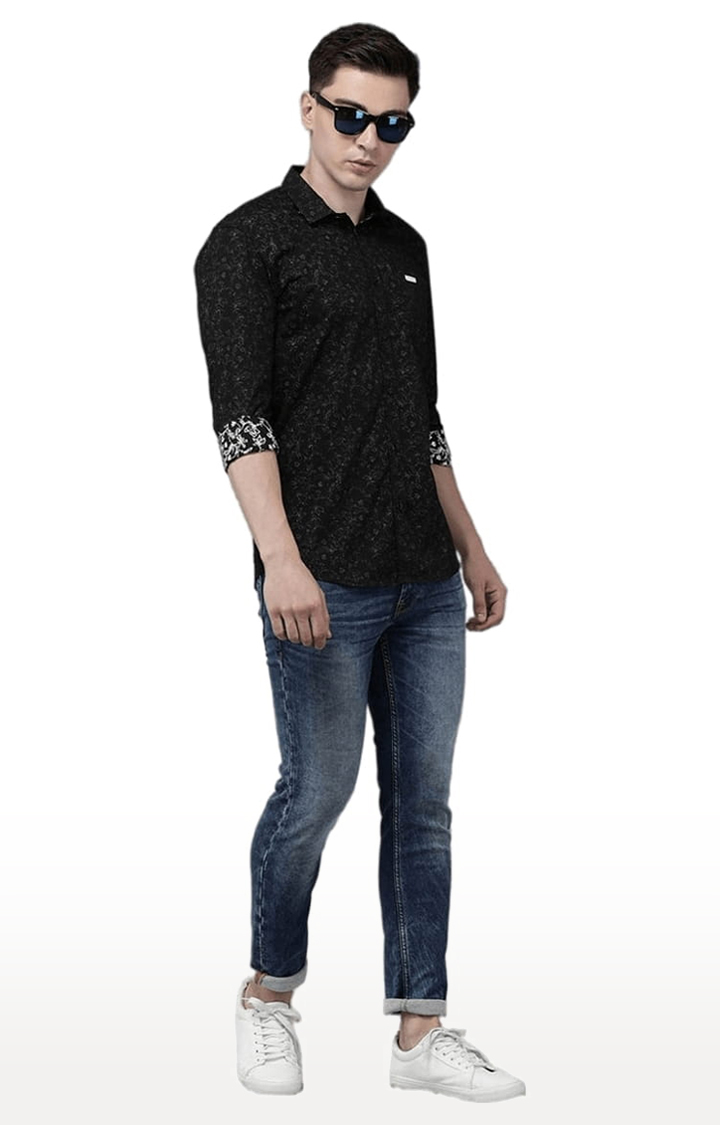Men's Black Cotton Printed Casual Shirt
