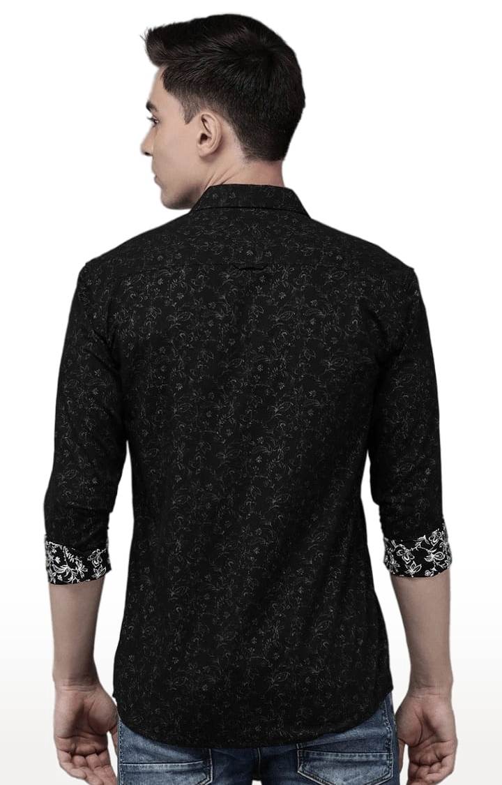 Men's Black Cotton Printed Casual Shirt