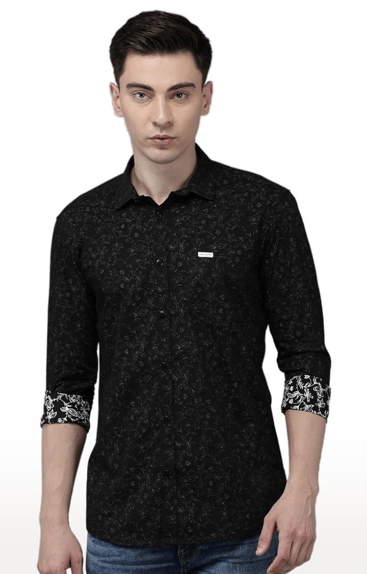 Men's Black Cotton Printed Casual Shirt