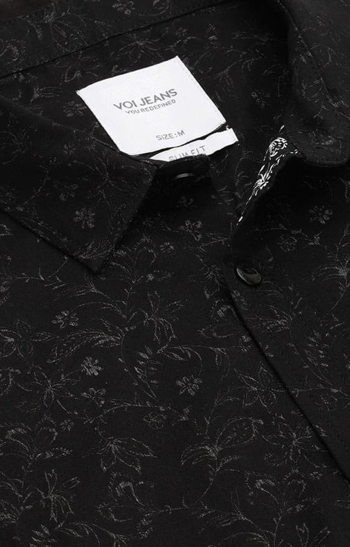 Men's Black Cotton Printed Casual Shirt