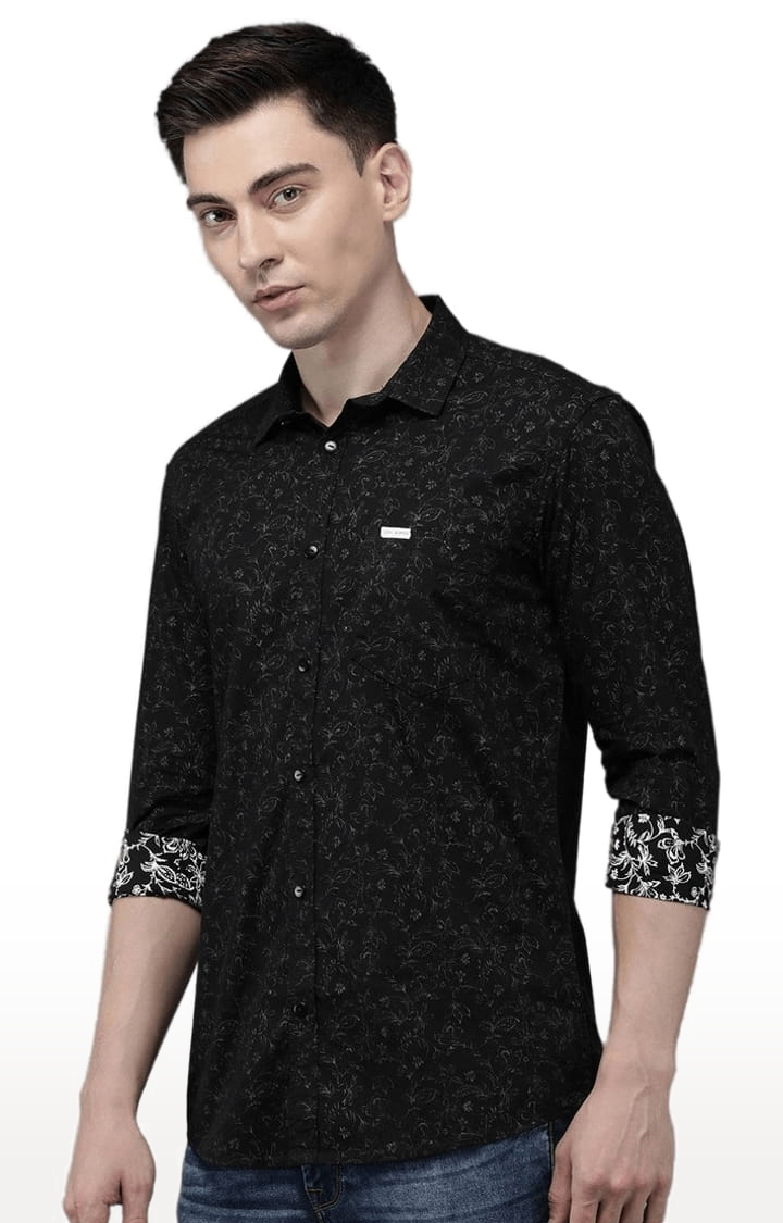 Men's Black Cotton Printed Casual Shirt