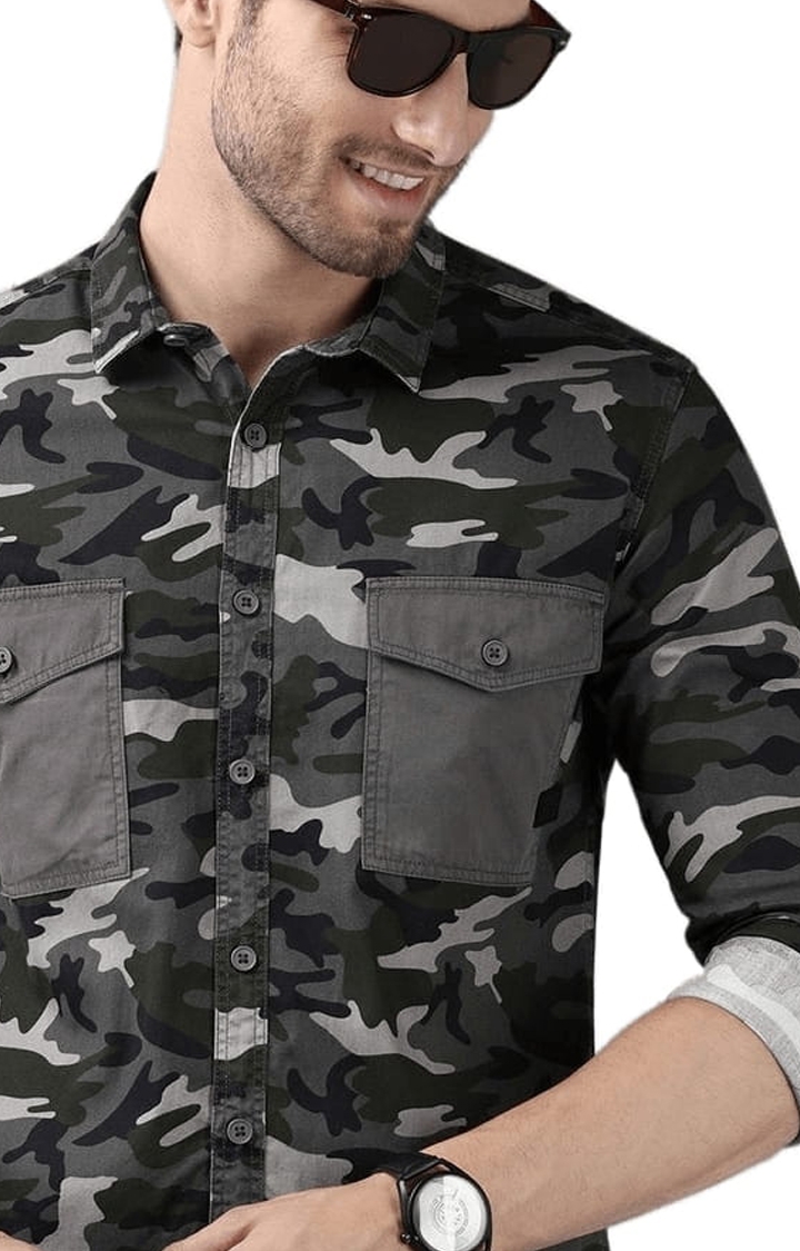 Voi Jeans | Men's Olive Cotton Camouflage Casual Shirt 4