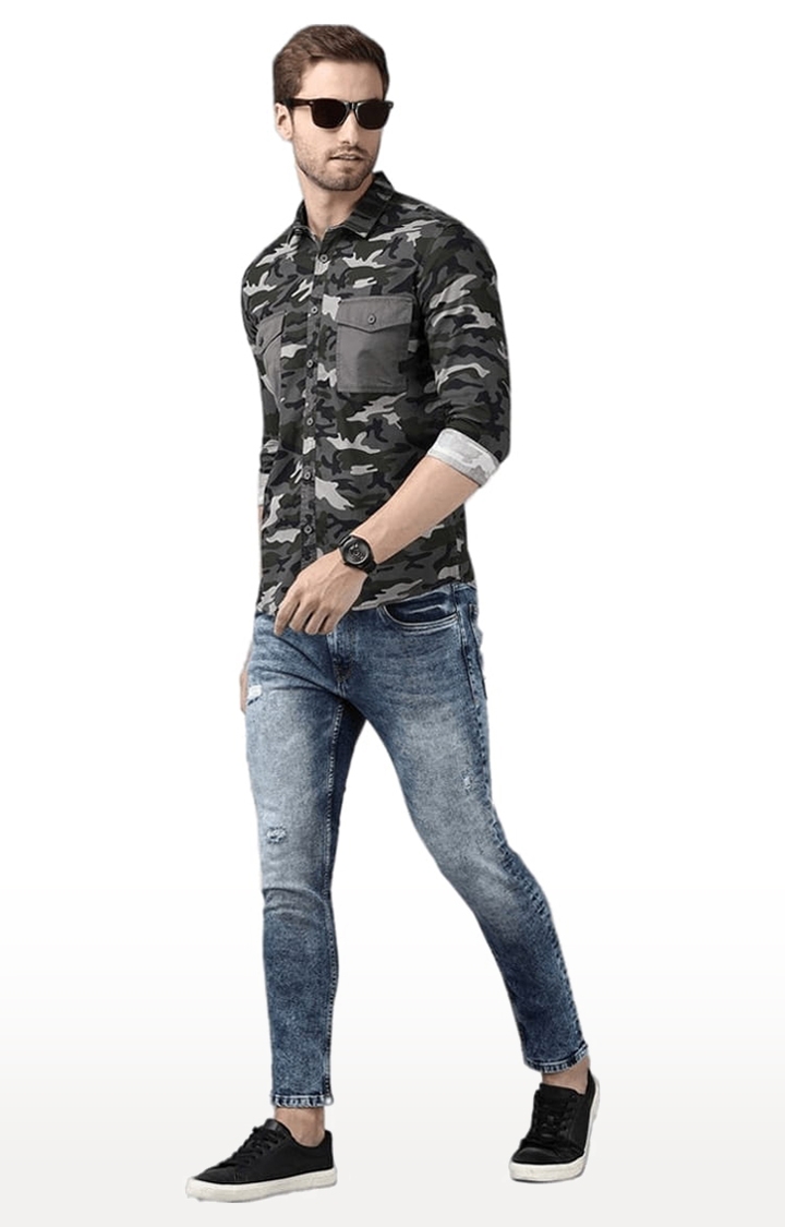 Voi Jeans | Men's Olive Cotton Camouflage Casual Shirt 1