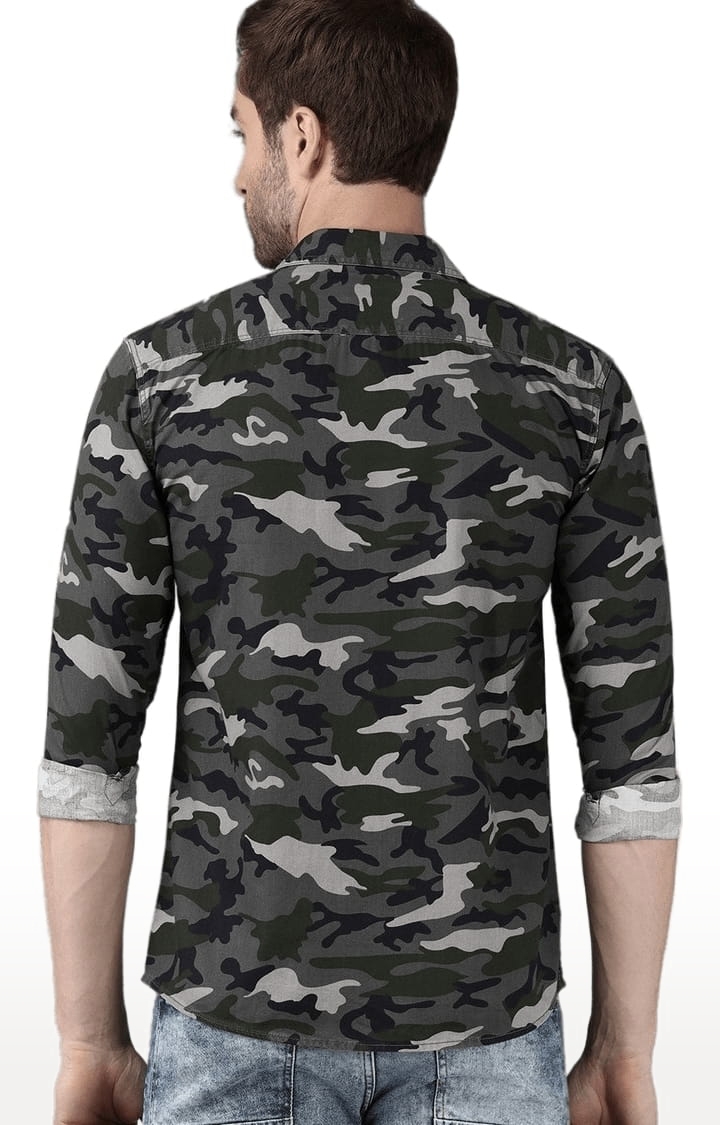 Voi Jeans | Men's Olive Cotton Camouflage Casual Shirt 3