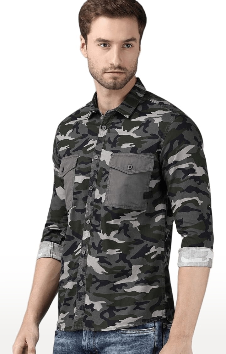 Voi Jeans | Men's Olive Cotton Camouflage Casual Shirt 2