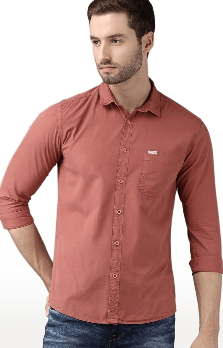 Voi Jeans | Men's Orange Cotton Solid Casual Shirt 0