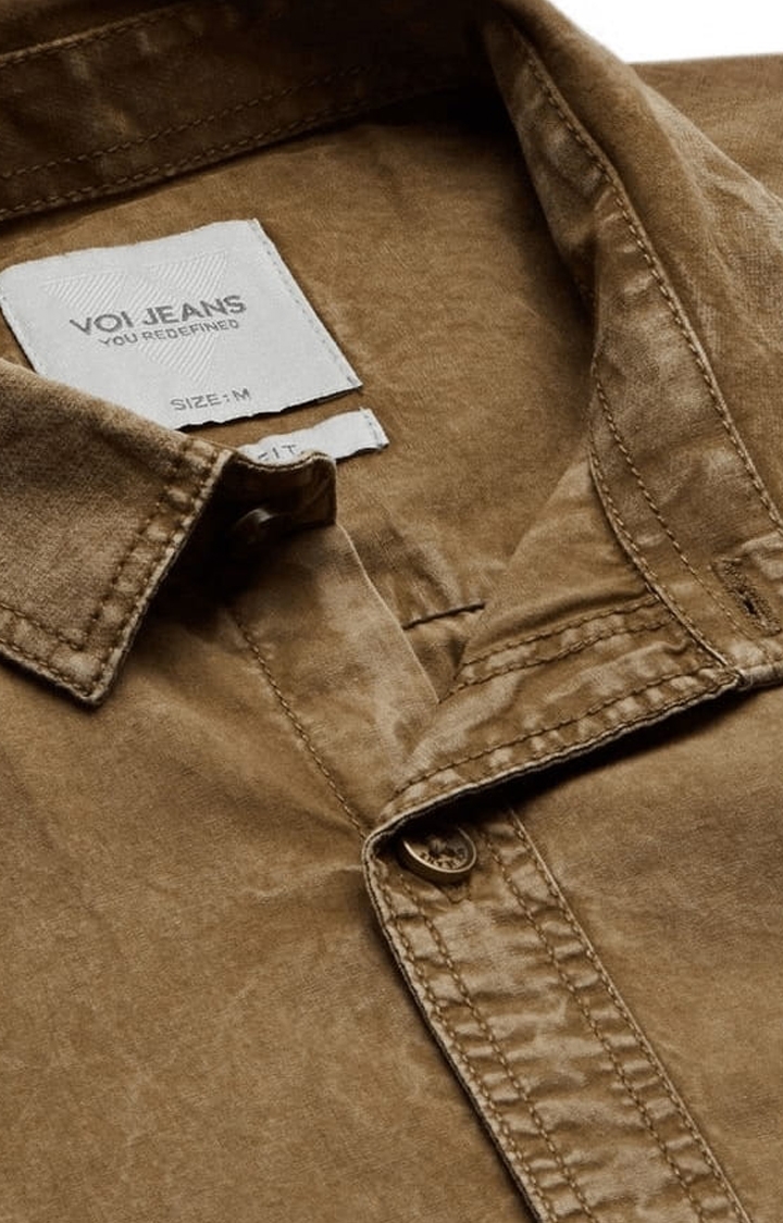 Voi Jeans | Men's Khaki Cotton Solid Casual Shirt 5
