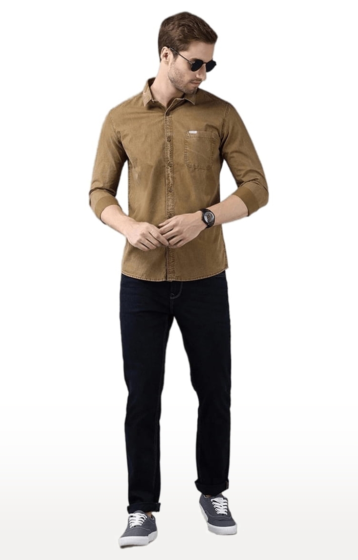 Voi Jeans | Men's Khaki Cotton Solid Casual Shirt 1