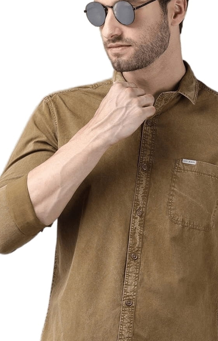 Voi Jeans | Men's Khaki Cotton Solid Casual Shirt 4
