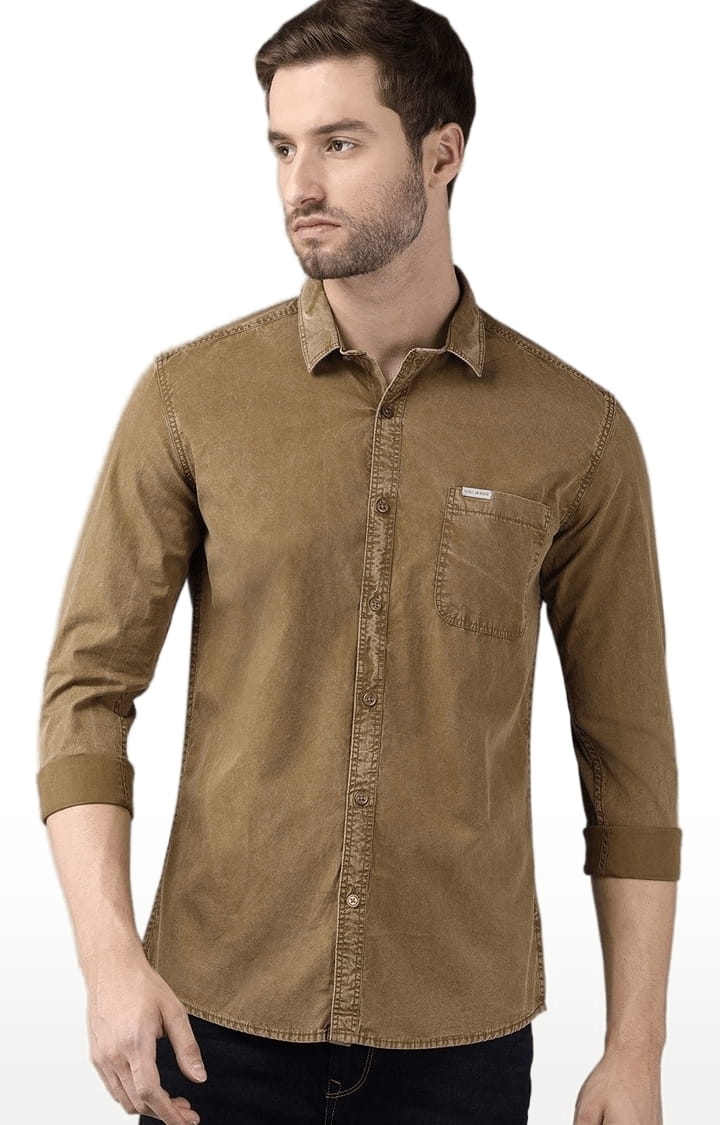 Voi Jeans | Men's Khaki Cotton Solid Casual Shirt 0