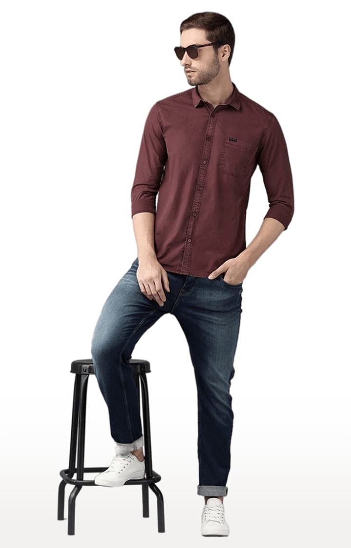 Voi Jeans | Men's Marron Cotton Solid Casual Shirt 1