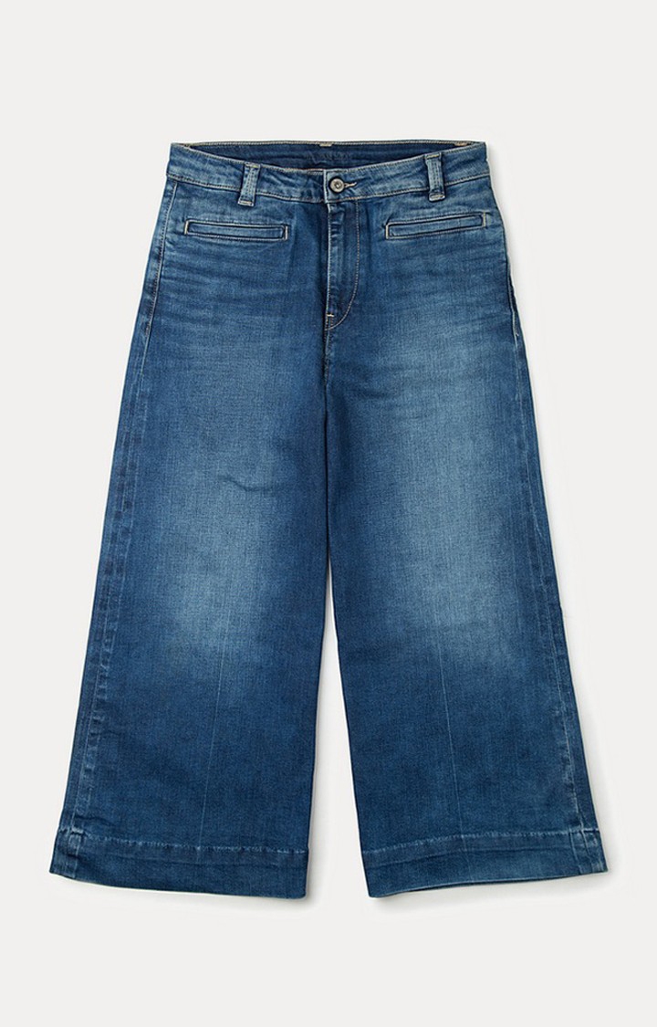Pepe Jeans | Women's Blue Cotton Wide Leg Jeans 0