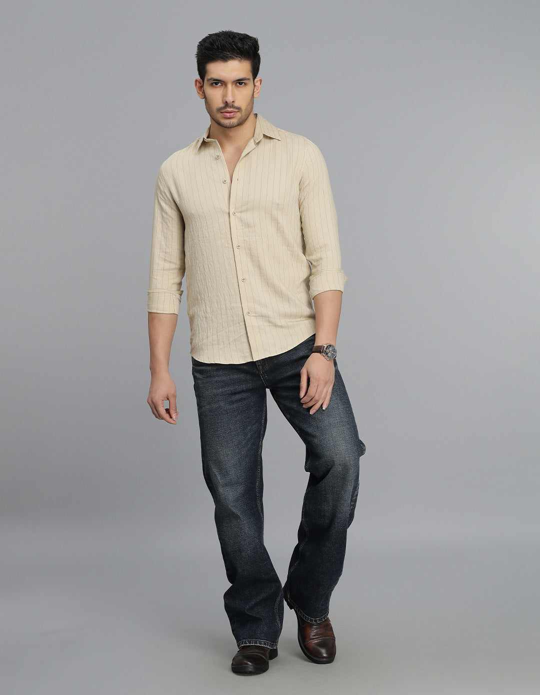 ROOKIES MENS CASUAL SHIRT H/S RJS2677A BEIGE