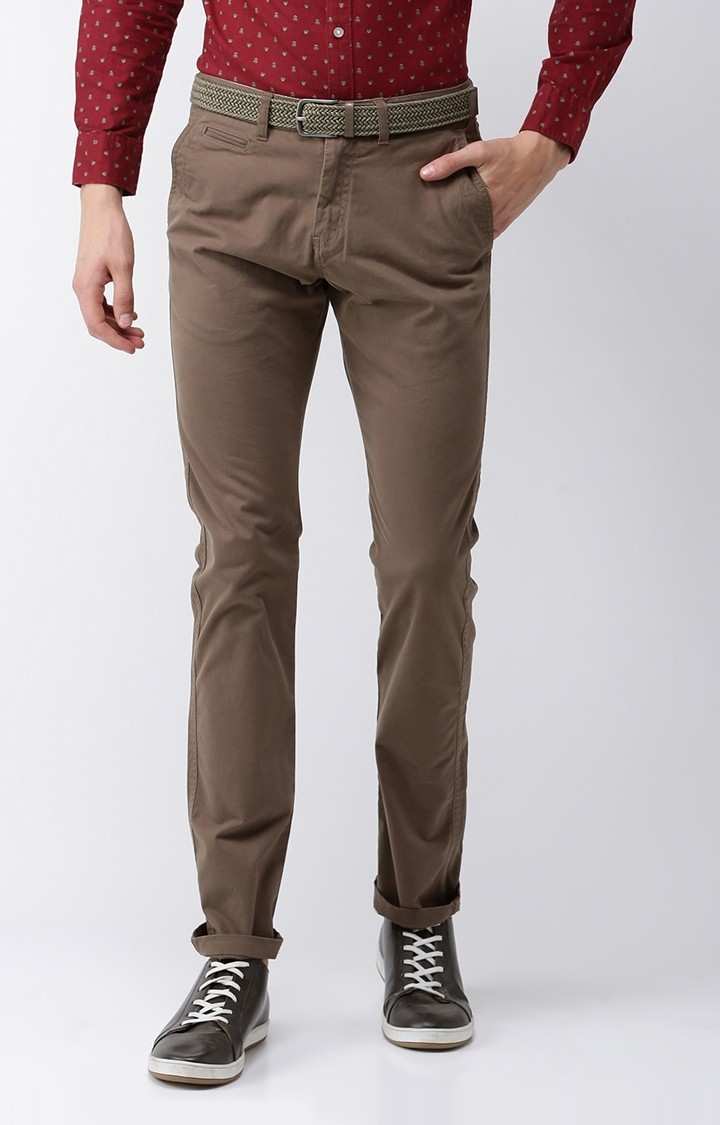Men's Brown Cotton Blend  Chinos
