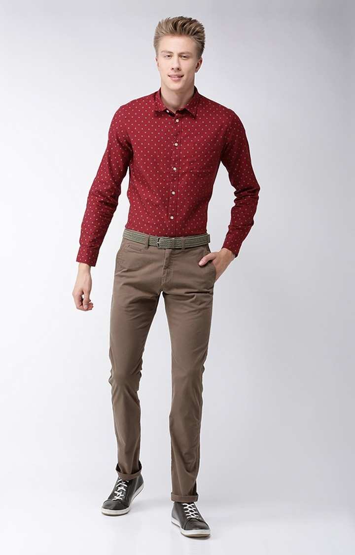 Men's Brown Cotton Blend  Chinos