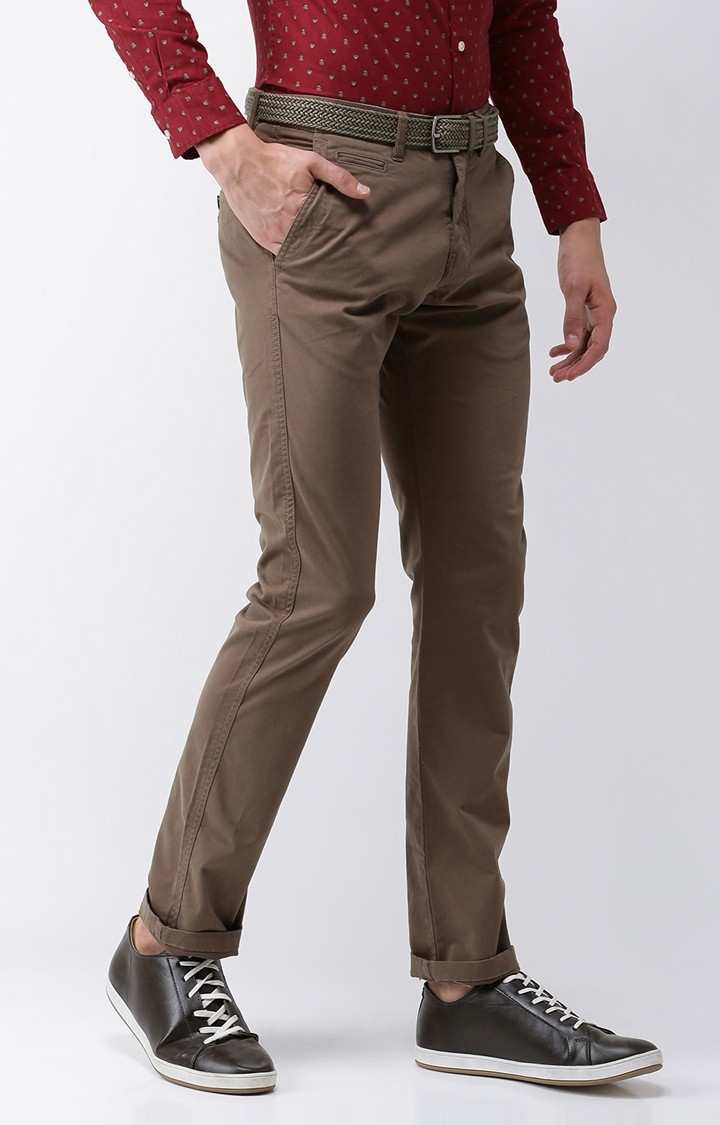 Men's Brown Cotton Blend  Chinos