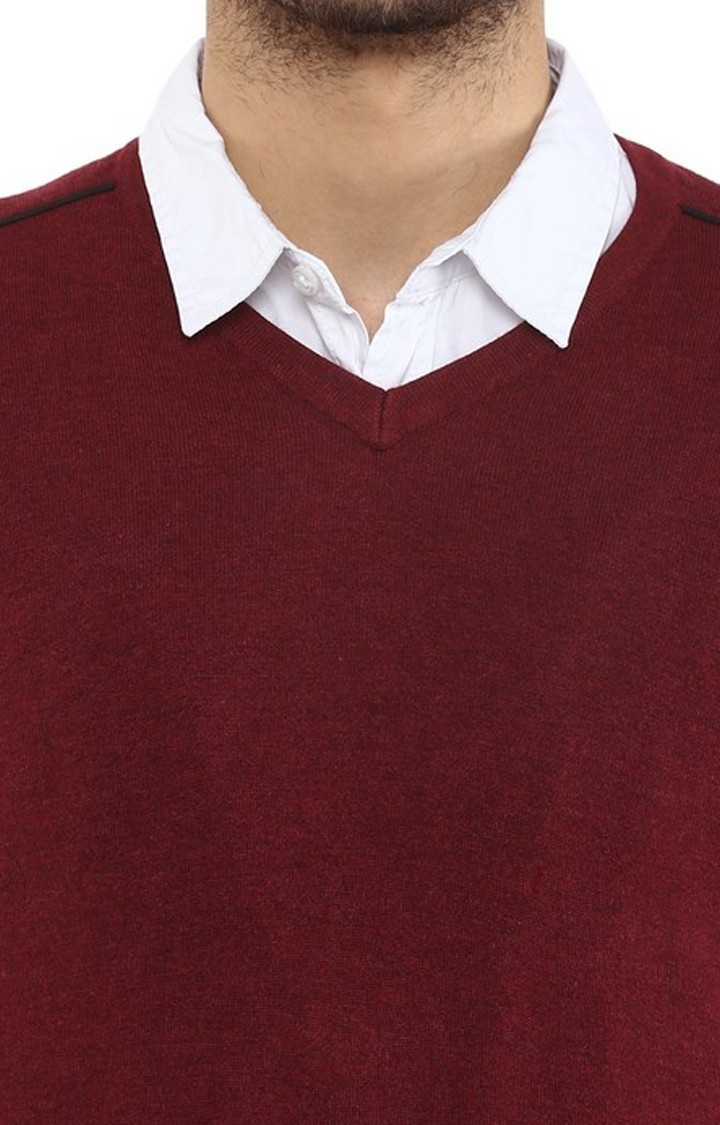 Men's Red Solid Sweaters