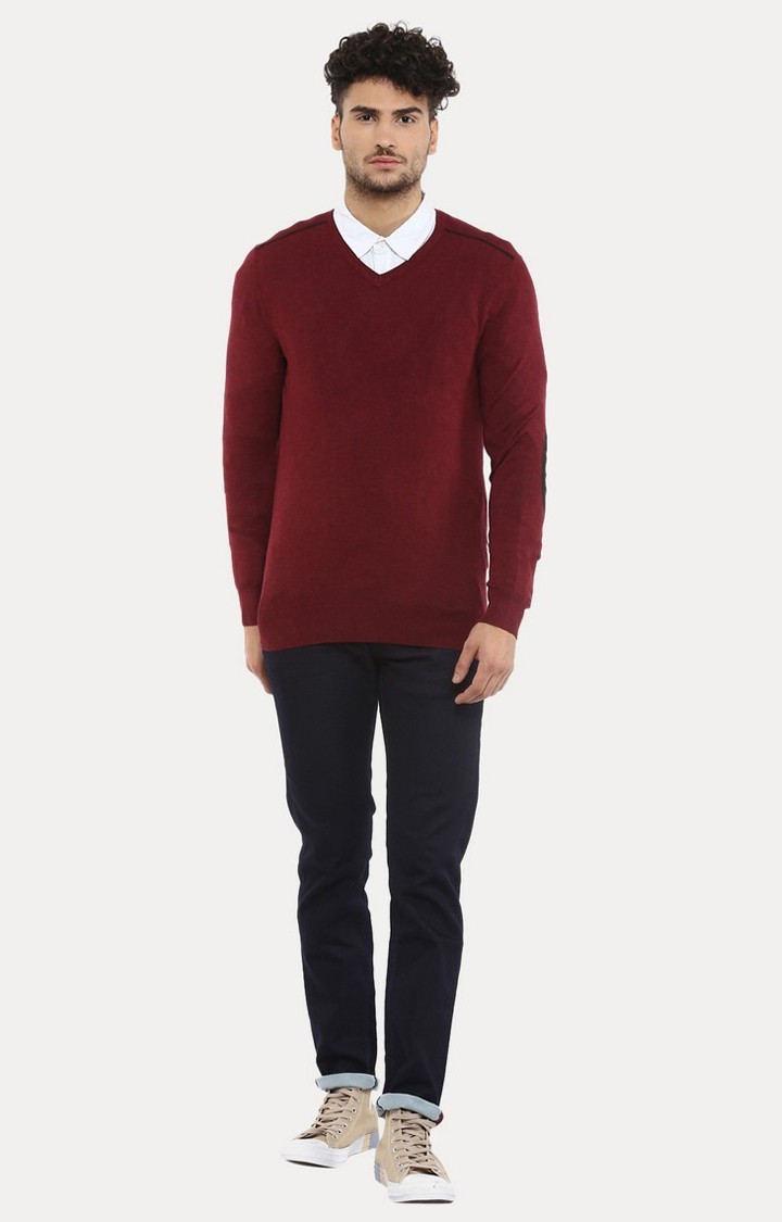 Men's Red Solid Sweaters
