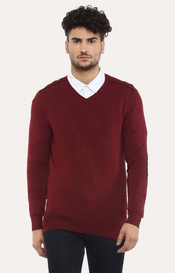 Men's Red Solid Sweaters