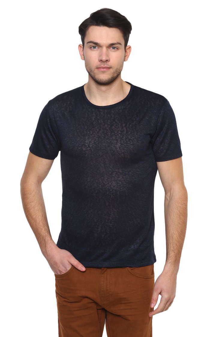 celio | Men's Blue Solid Regular T-Shirts 0