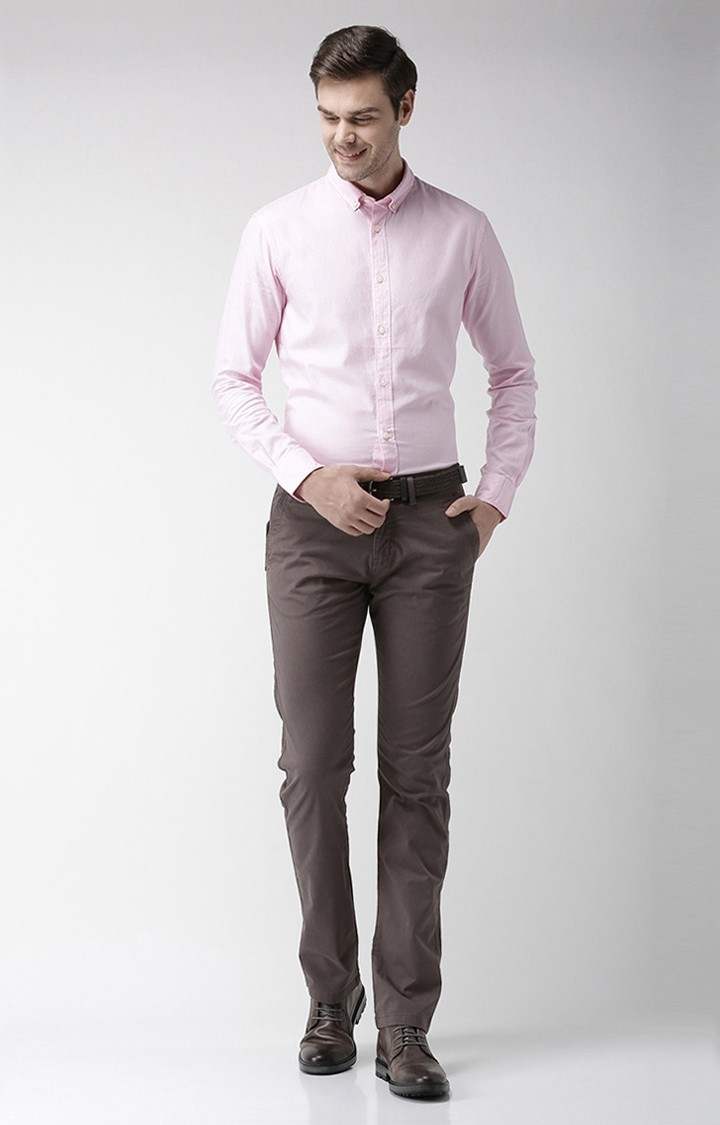 Men's Brown Cotton Solid Chinos