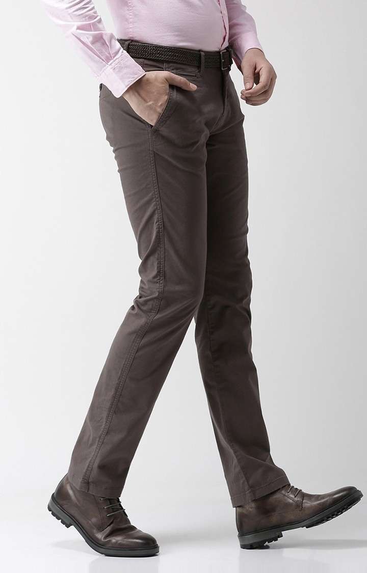 Men's Brown Cotton Solid Chinos
