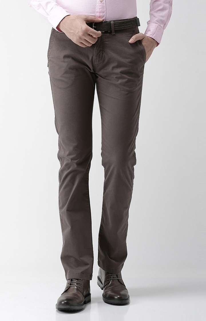 Men's Brown Cotton Solid Chinos
