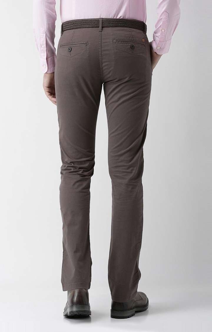 Men's Brown Cotton Solid Chinos