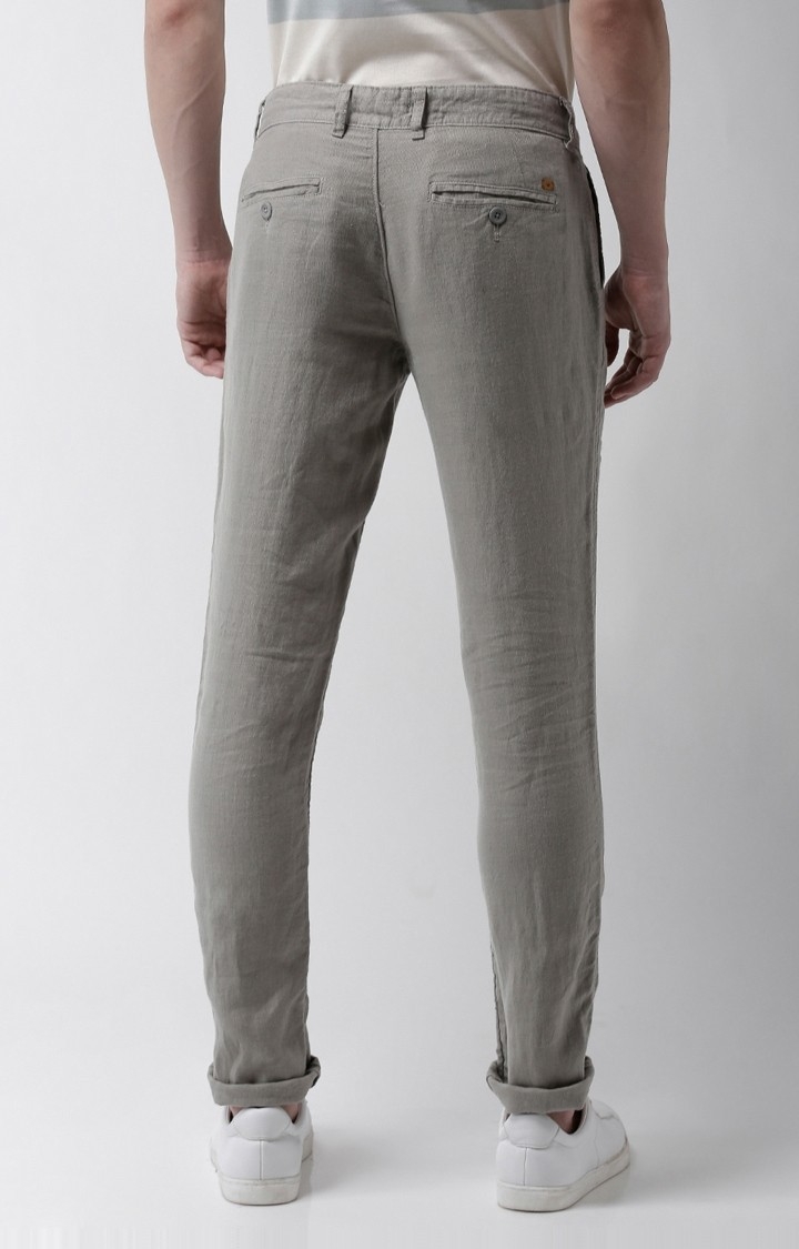 Men's Grey Linen Solid Chinos