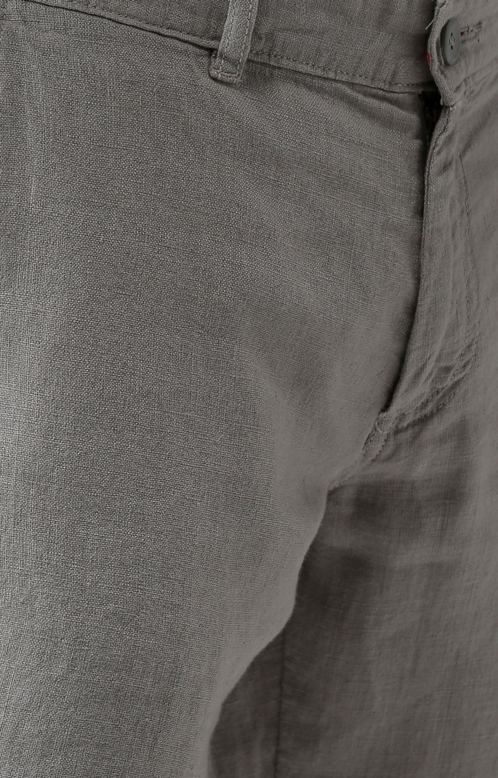 celio | Men's Grey Linen Solid Chinos 4