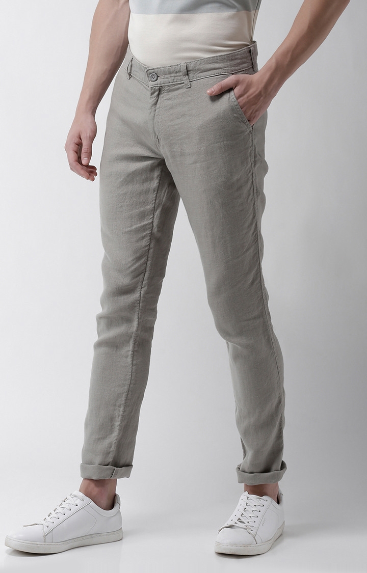 celio | Men's Grey Linen Solid Chinos 2