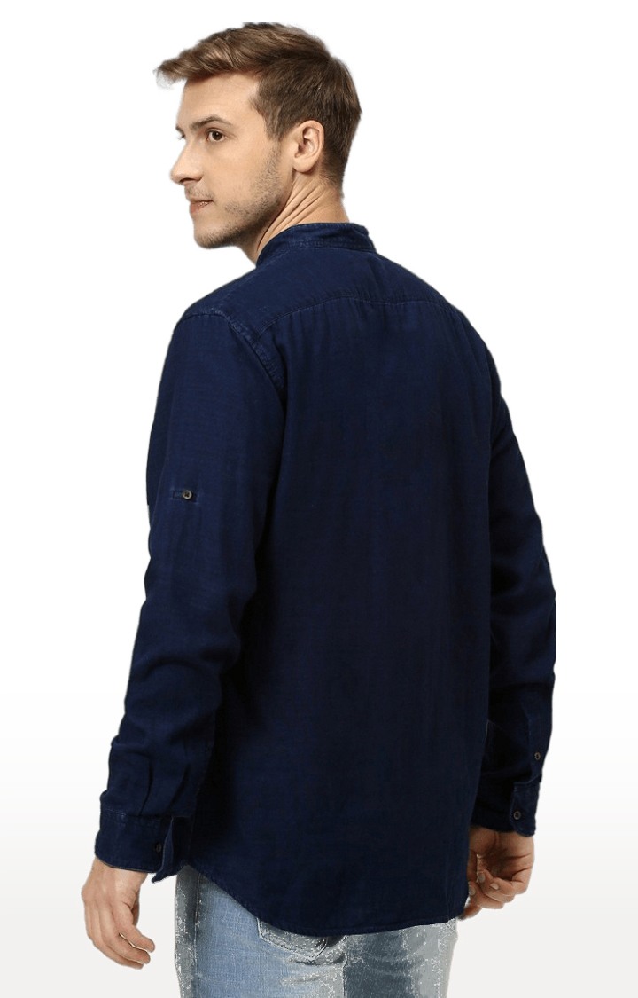 Men's Blue Solid Casual Shirts