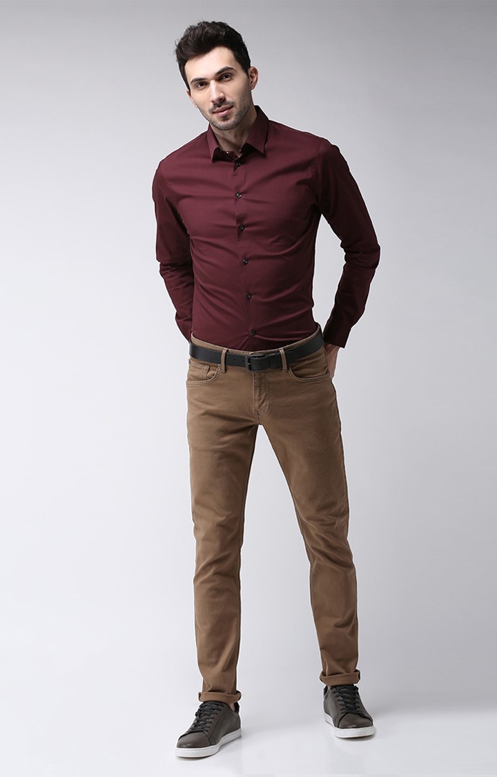 celio | Men's Brown Cotton Solid Slim Jeans 1