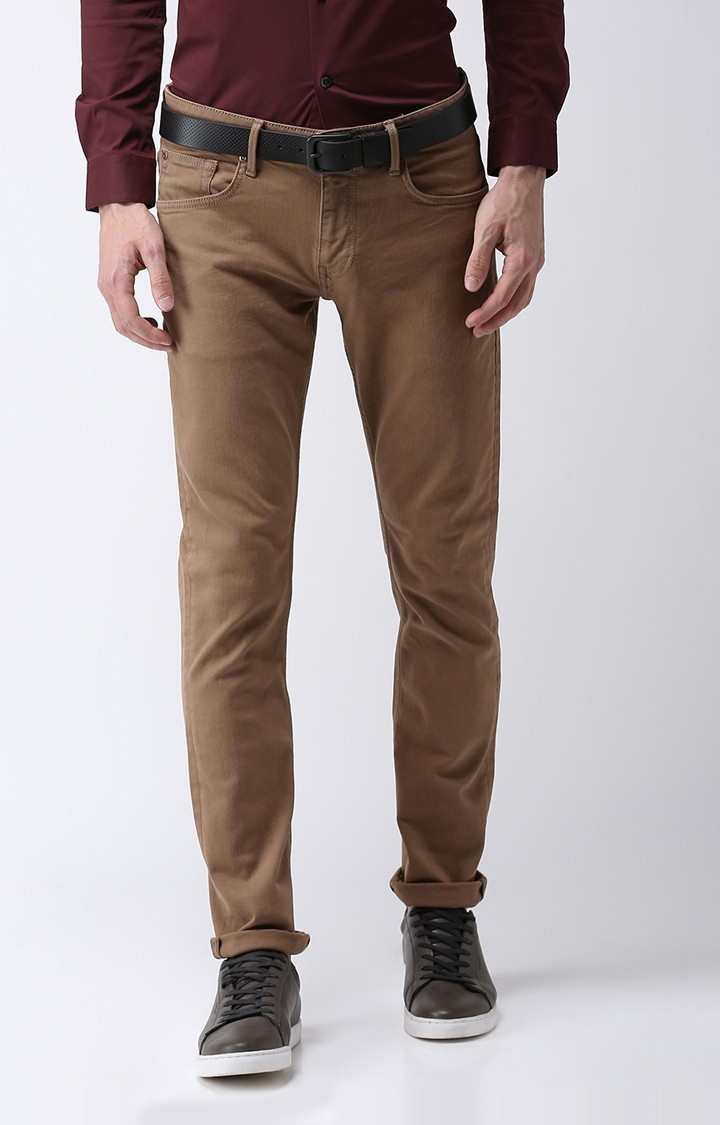 celio | Men's Brown Cotton Solid Slim Jeans 0