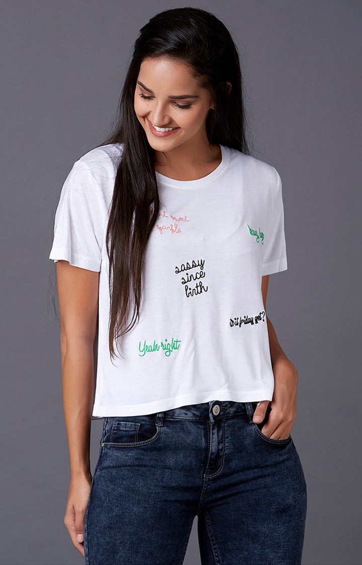 MARCA DISATI | White Embroidered T-Shirts 0