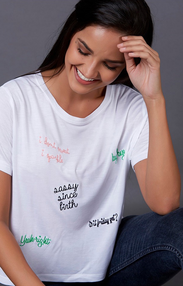 MARCA DISATI | White Embroidered T-Shirts 3