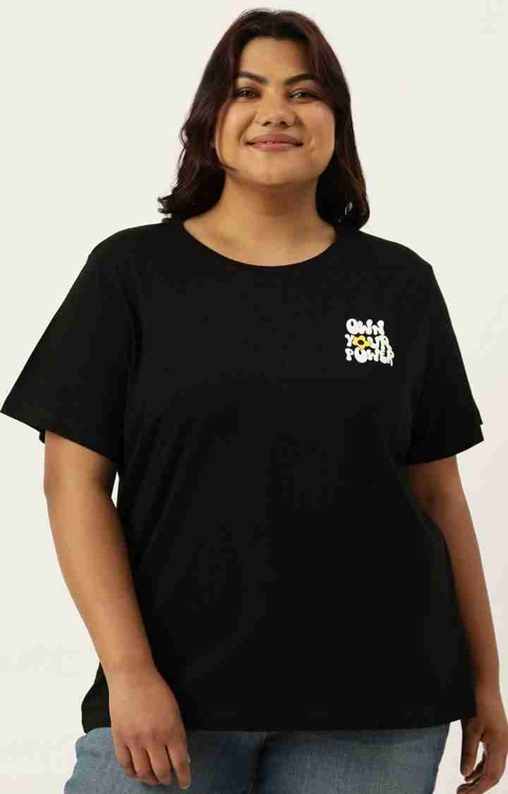 Women's Black Typographic Printed Cotton T-Shirts