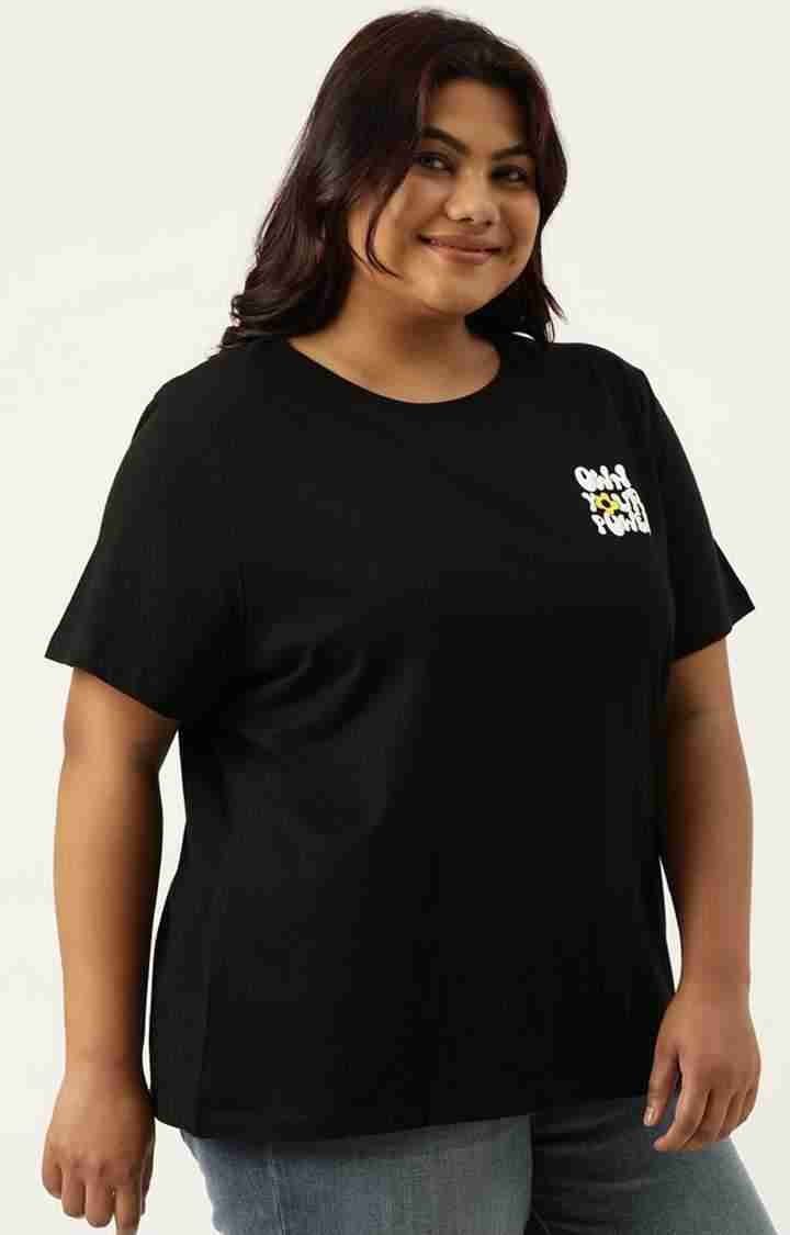 Women's Black Typographic Printed Cotton T-Shirts