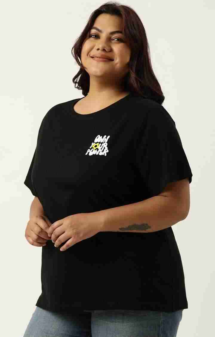 Women's Black Typographic Printed Cotton T-Shirts