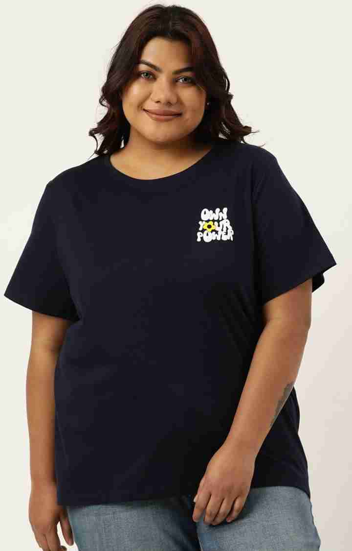 Women's Navy Typographic Printed Cotton T-Shirts