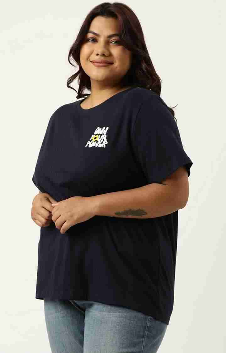 Women's Navy Typographic Printed Cotton T-Shirts