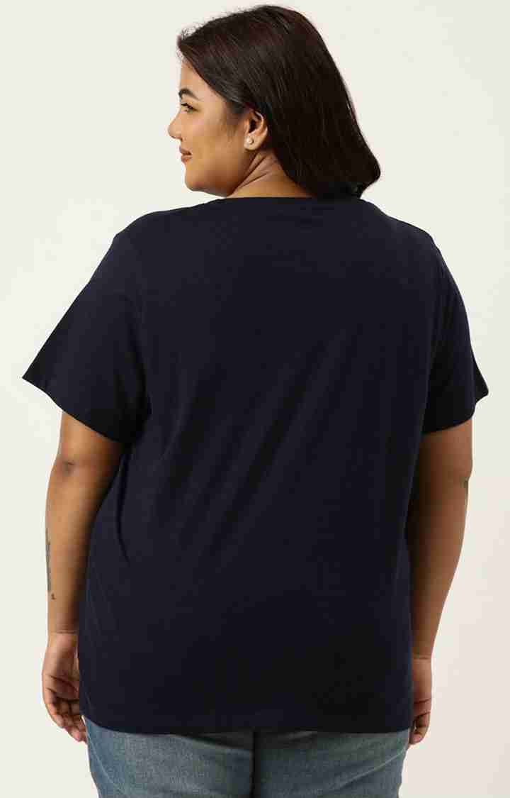 Women's Navy Typographic Printed Cotton T-Shirts
