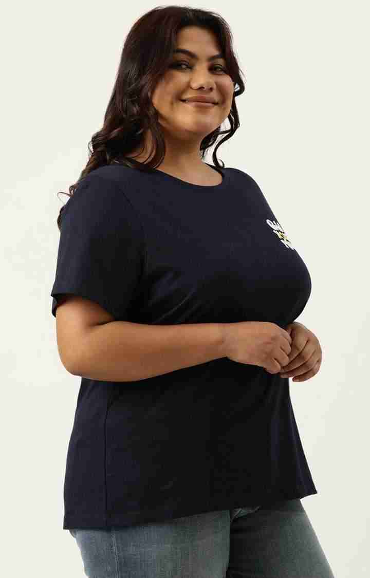 Women's Navy Typographic Printed Cotton T-Shirts