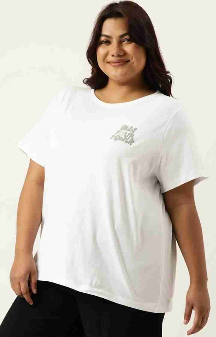 Women's White Typographic Printed Cotton T-Shirts