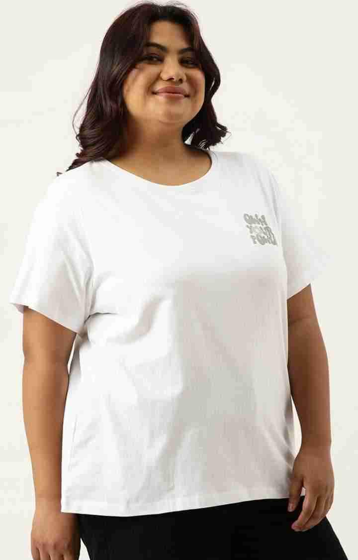 Women's White Typographic Printed Cotton T-Shirts