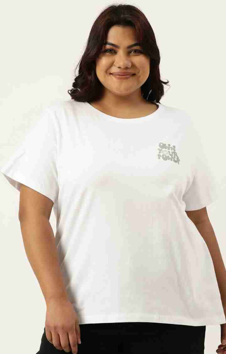 Women's White Typographic Printed Cotton T-Shirts