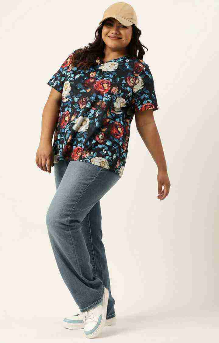 Women's Multicolor Floral Polyester T-Shirts