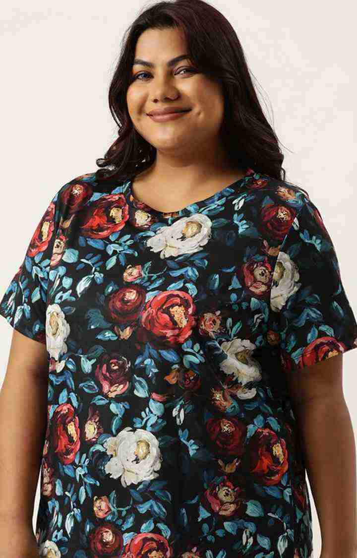 Women's Multicolor Floral Polyester T-Shirts